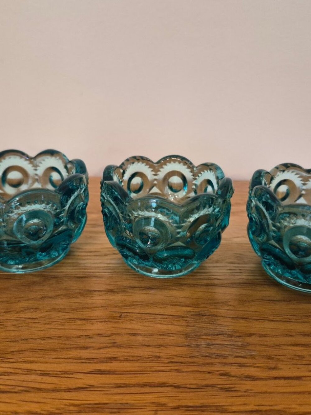 Vintage LE Smith Moon & Star Teal Glass Open Salt Dip Cellar